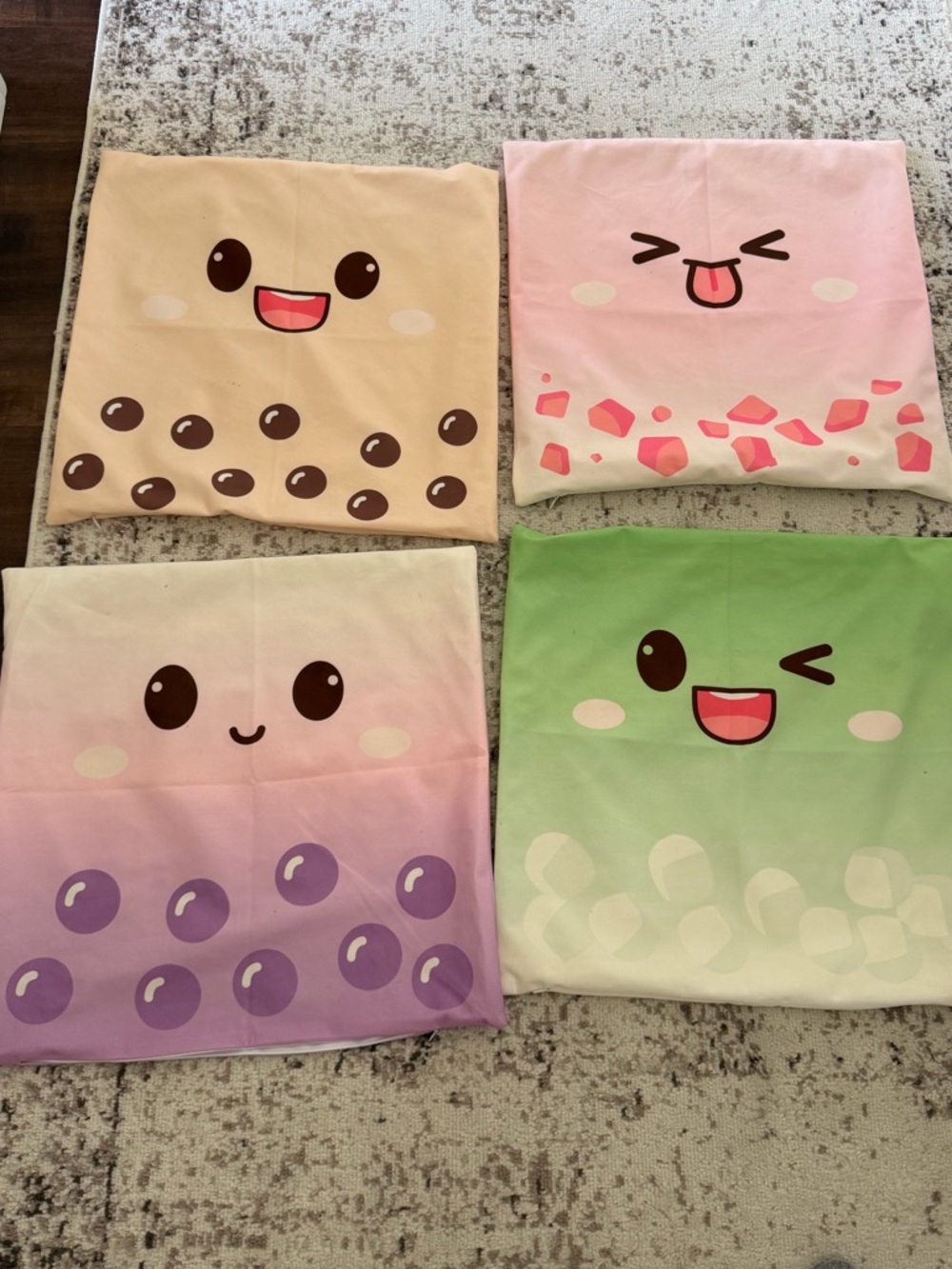Cute Bubble Tea Accent Pillow Cover - Pink, Green, Purple, Beige